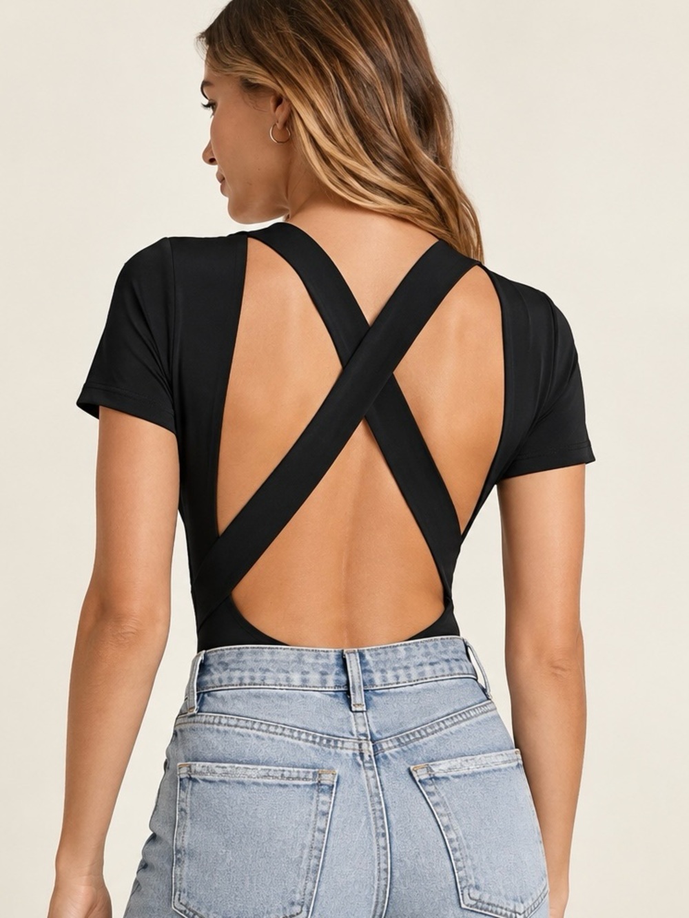 NEW! Good American Classic Gladiator Tee Bodysuit Black Size 4 XL NWT
